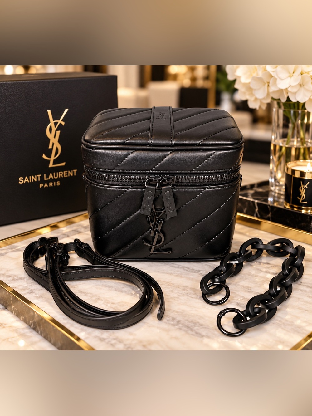 Faux leather beauty train case